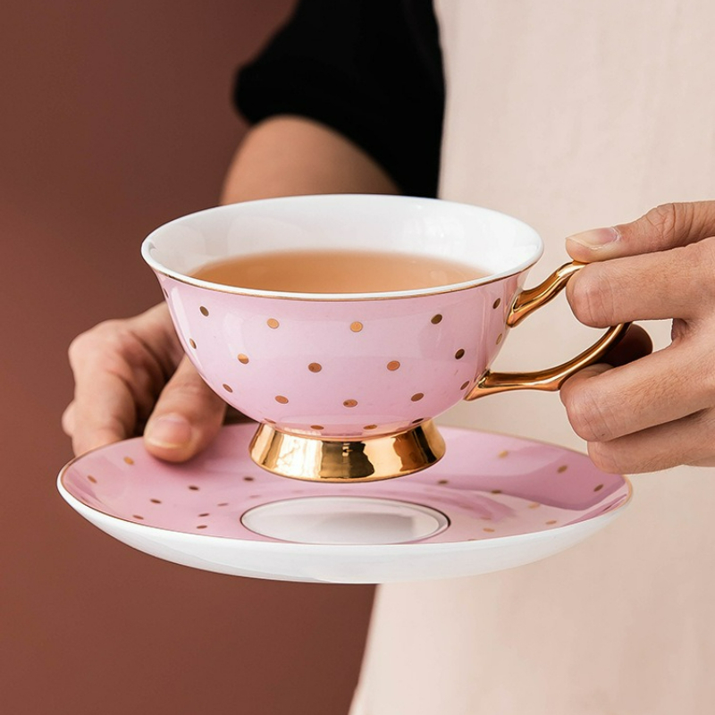 Coffee Tea Drink - セラミックピンクコーヒーマグカップ、ディッシュティーカップ付き、オフィス用ドリンクマグ、絶妙なアフタヌーンティーカップセット、キッチンホームドリンクウェア、ウォーターカップ