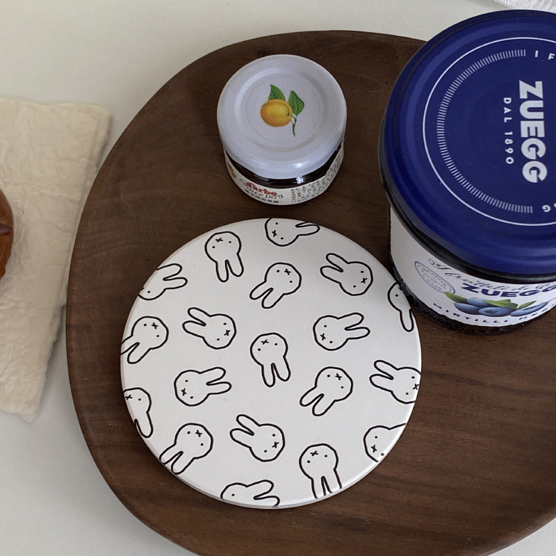 Coffee Tea Cups - ホットキュートミッフィーシリーズコーヒーカップコースター漫画創造性プリントセラミック吸収性コースターラウンド耐熱ティーカップマット