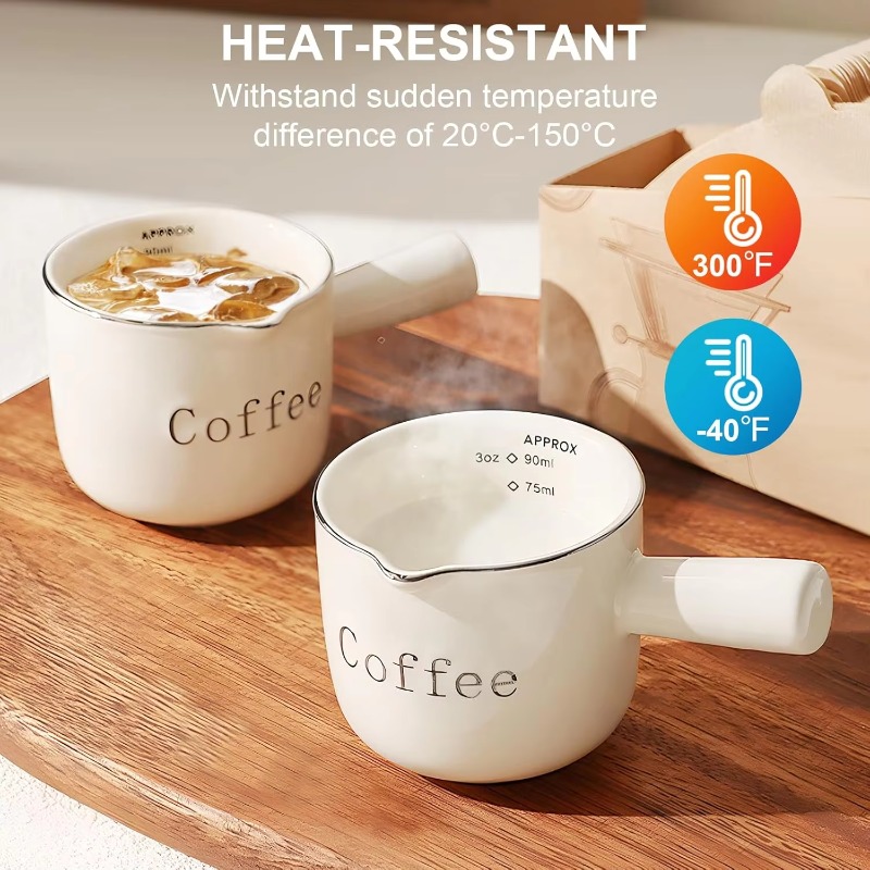 Coffee Tea Cups - ミニセラミックコーヒーカップハンドル付き V 字型注ぎ口ミルクカップラテクリーマーブレンダーエスプレッソ計量カップティーコーヒーアクセサリー