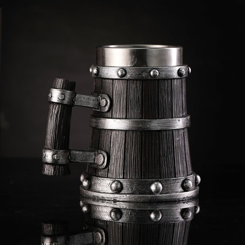 Coffee Tea Tumbler - 木目調ビールグラス樹脂ステンレス鋼マグカップ模造樽ビールジョッキタンカードコーヒーカップティータンブラー飲料用具バー装飾
