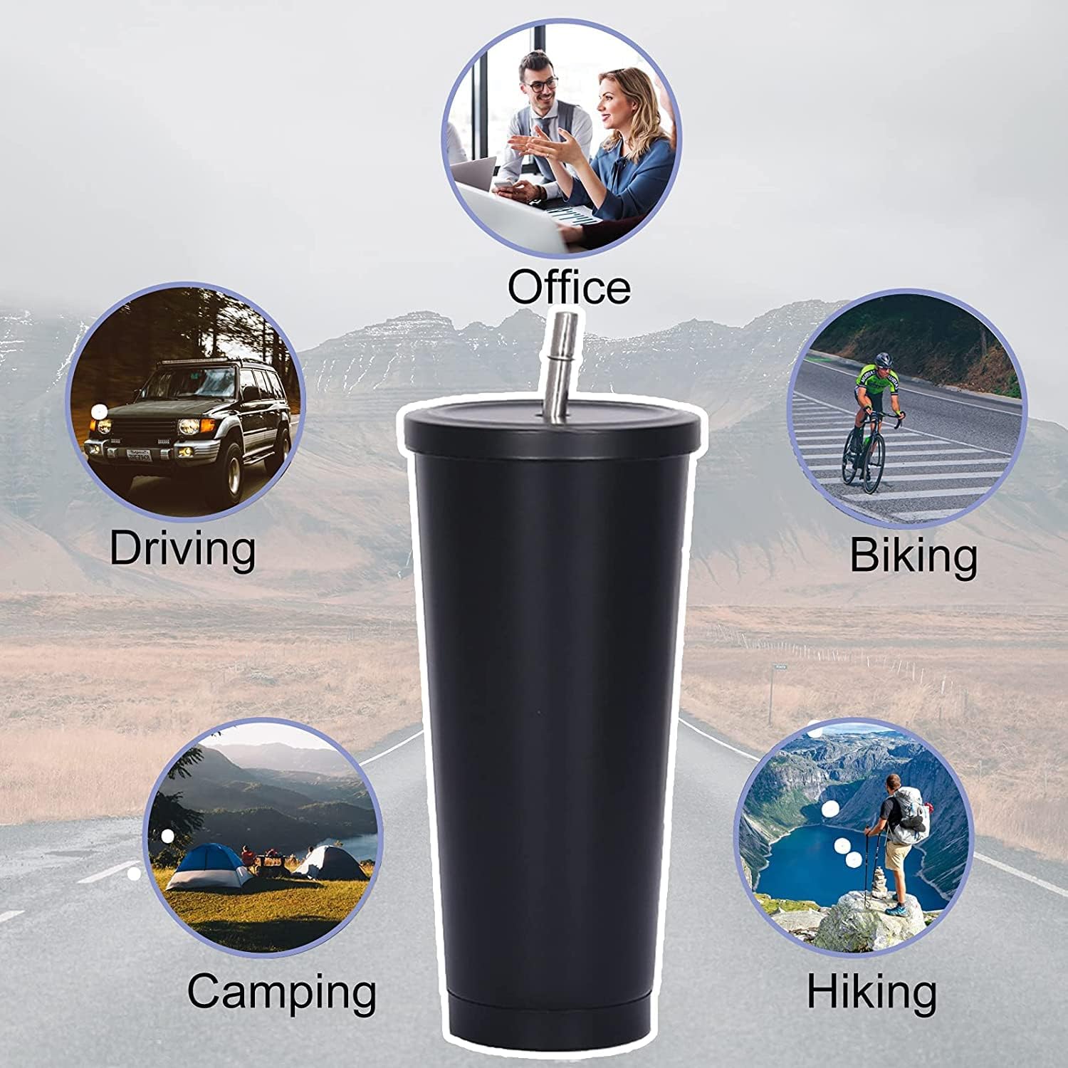 750ml二重壁断熱タンブラー、ストロー付き、再利用可能なス - Coffee Tea Tumbler のレビューと価格