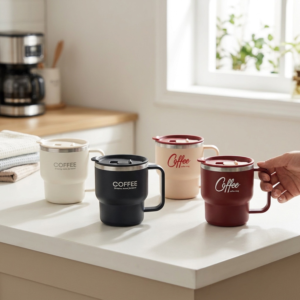 304ステンレス鋼製断熱コーヒーマグ、ハンドル付きトラベルタ - Coffee Tea Tumbler のレビューと価格