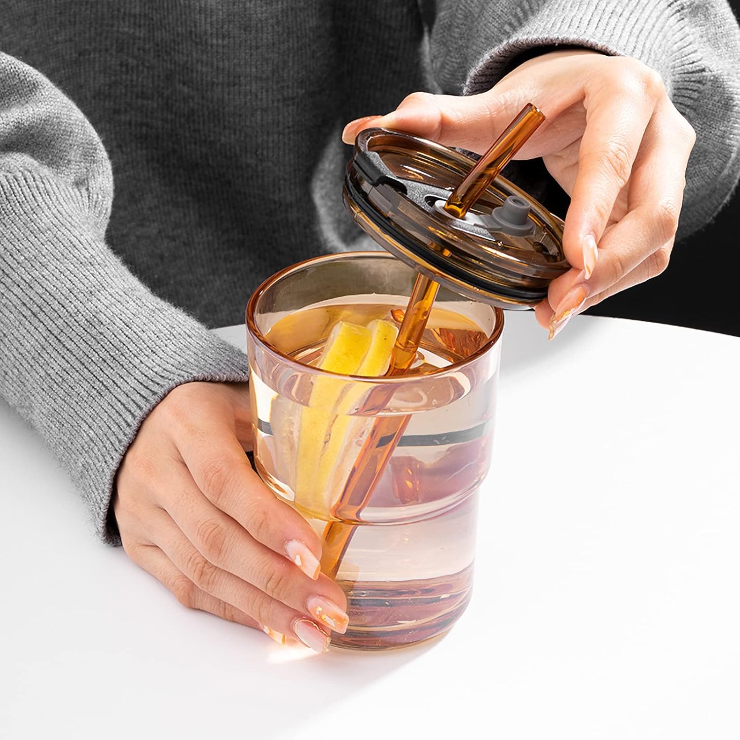 13オンス/400mlタンブラー水筒、ストローと蓋付きカップ - Coffee Tea Tumbler のレビューと価格