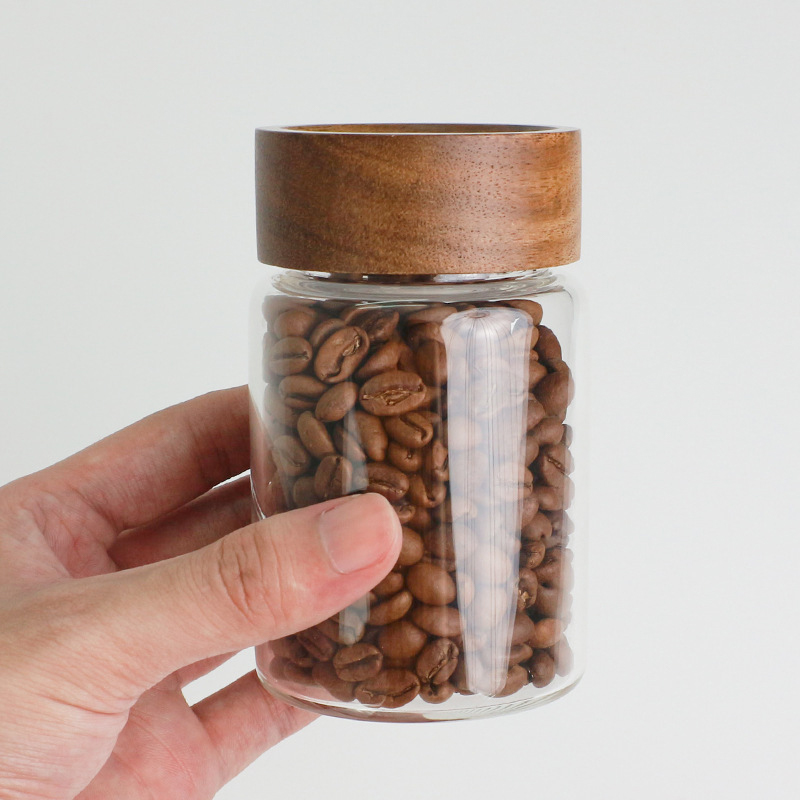 ガラス管コーヒー豆保存容器 木製蓋付き 密閉容器 穀物保存  - Coffee Tea Tumbler のレビューと価格