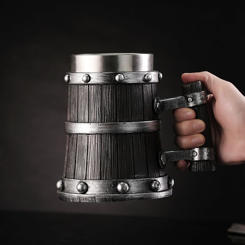 木目調ビールグラス樹脂ステンレス鋼マグカップ模造樽ビールジョ - Coffee Tea Tumbler のレビューと価格