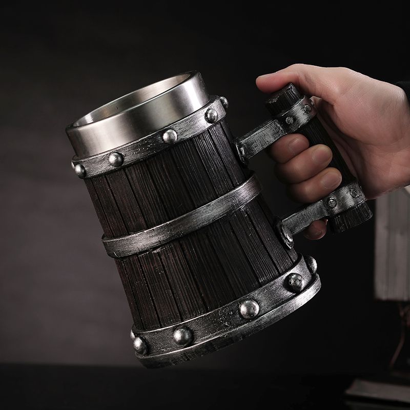 木目調ビールグラス樹脂ステンレス鋼マグカップ模造樽ビールジョ - Coffee Tea Tumbler のレビューと価格